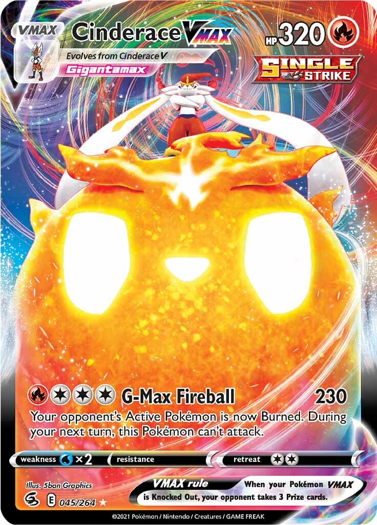 cinderace v pokemon card VMAX (045/264) [Sword & Shield: Fusion Strike] Wx2 / None / 2 Artist Pokemon CINDERACE V 044/264 Fusion
