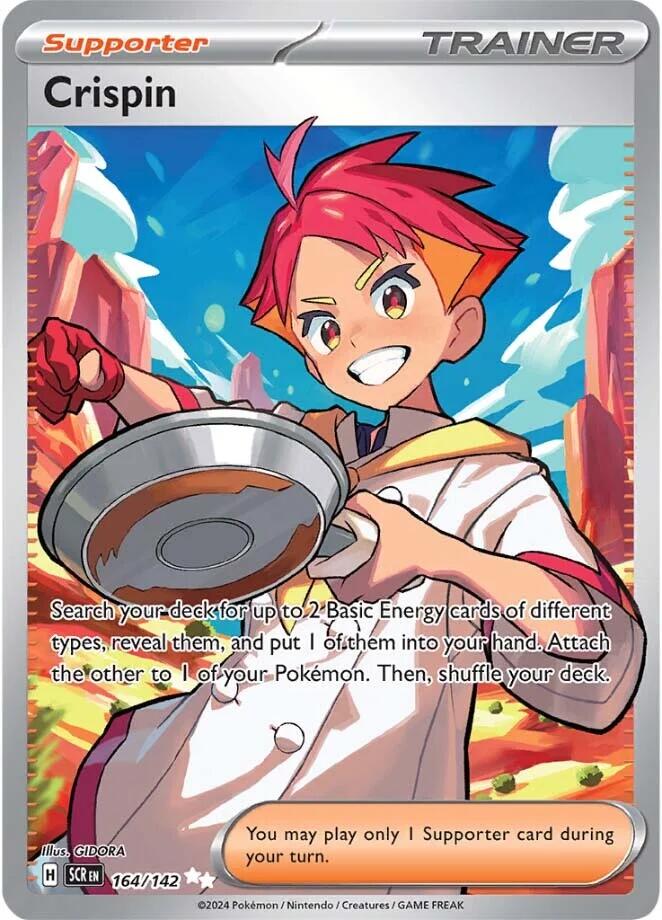164 142 pokemon card Crispin (164/142) [Scarlet & Violet: Stellar Crown] Rare:Showdown 76/108 Rare Magic The Gathering Edge style setup or your Trading Card Game Online
