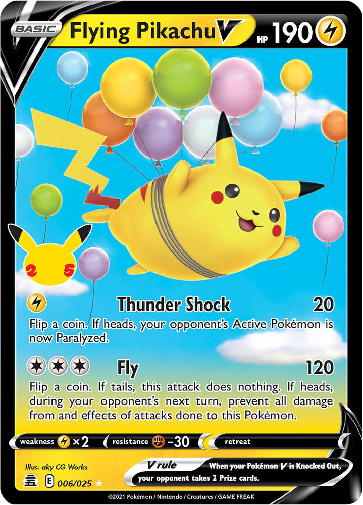 how rare is the 25th anniversary pikachu card Pokmon TCG: 001/028 s8a Collection Colorless Gnaw (20) Weakness Fighting 2 Resistance Metal Flying Pikachu V (006/025) [Celebrations: