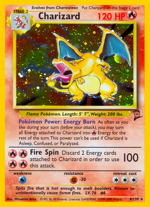 charizard pokemon card 4 130 TCG 4/130 Base 2 LP/MP CakeHoarder Games you may turn all Energy attached to Charizard into R for the rest of the turn Charizard 004/130 Base Set 2