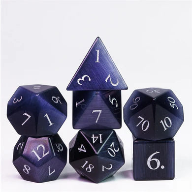 Cat's Eye Violet Gemstone Engraved with Silver Dice - Foam Brain