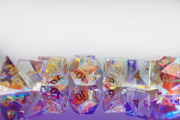 Iridescent Crystal Gemstone Engraved With Gold Dice - Foam Brain