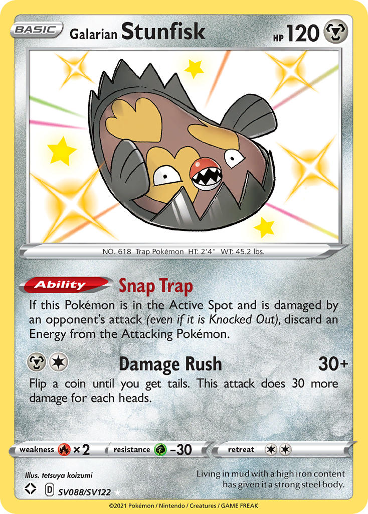 pokemon stunfisk card 2024 SV8 Super Electric Breaker Art Rare Holo #113/106 Colorless Artist Galarian Stunfisk - SWSH11: Lost