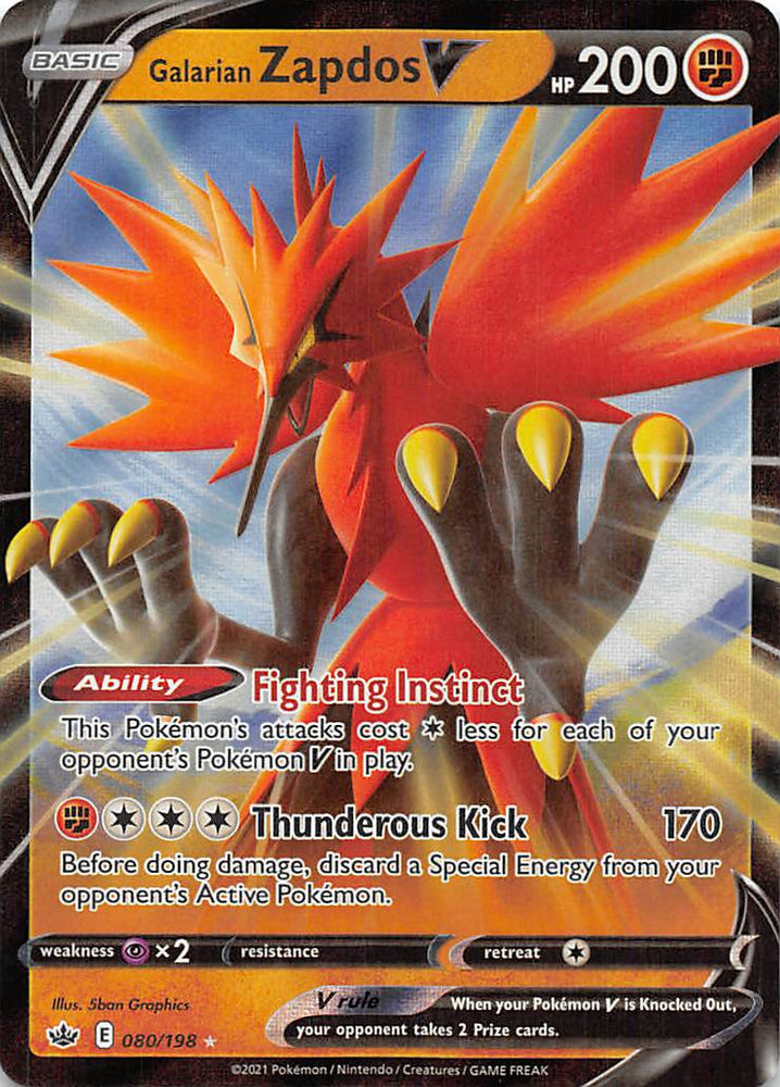 Galarian Zapdos V (080/198) [Sword & Shield: Chilling Reign] - Graded