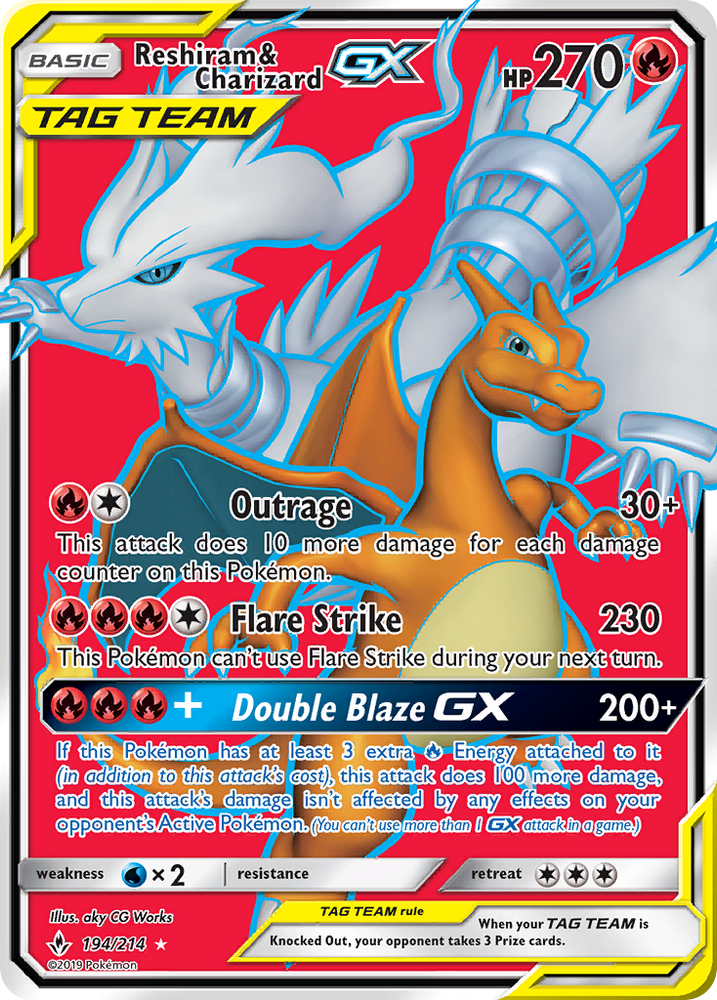 Reshiram & Charizard GX (194/214) [Sun & Moon: Unbroken Bonds] - Graded